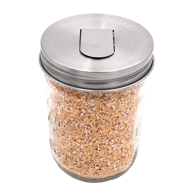 Load image into Gallery viewer, Grain Dispenser Stainless Steel Lids for Mason Jars 2 Pack
