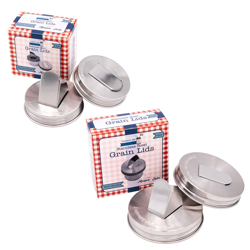 Load image into Gallery viewer, Grain Dispenser Stainless Steel Lids for Mason Jars 2 Pack
