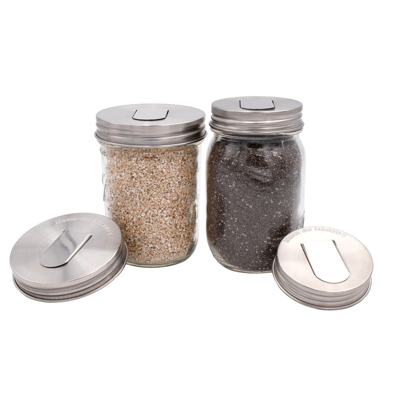 Load image into Gallery viewer, Grain Dispenser Stainless Steel Lids for Mason Jars 2 Pack
