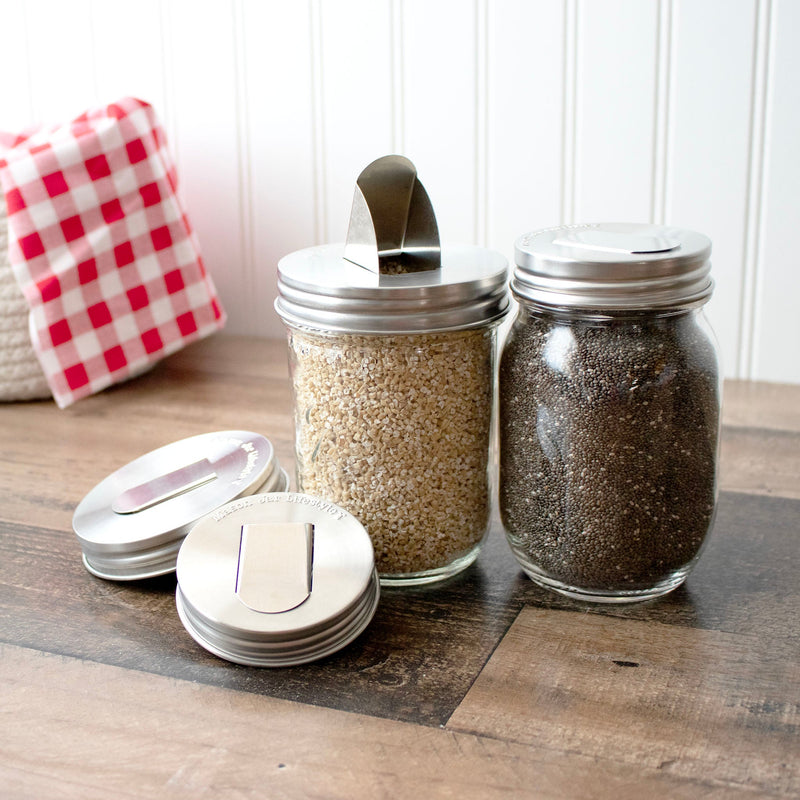 Load image into Gallery viewer, Grain Dispenser Stainless Steel Lids for Mason Jars 2 Pack

