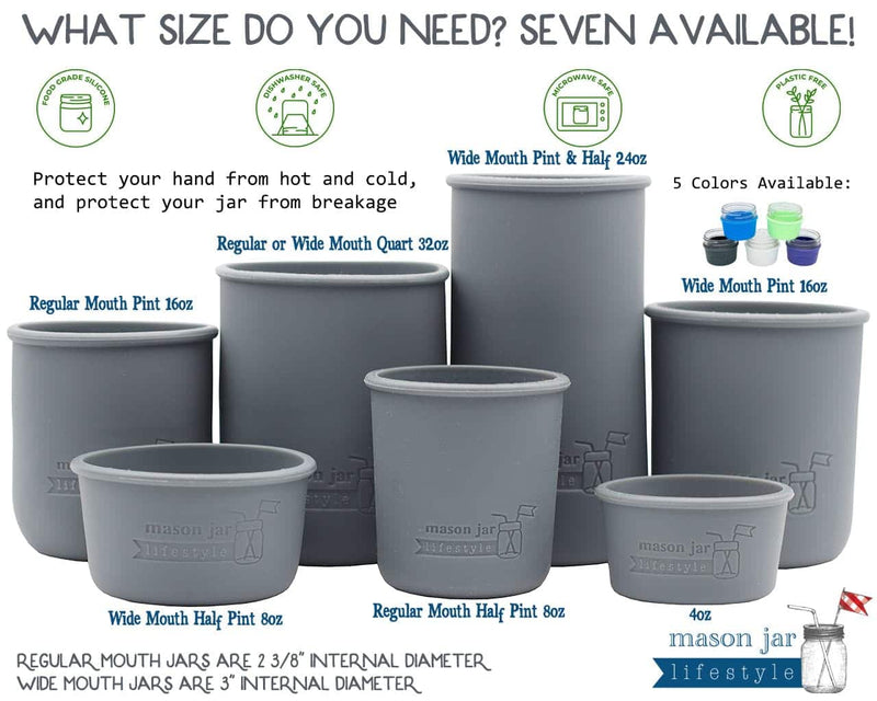 Load image into Gallery viewer, Silicone Sleeve for Wide Mouth Half Pint 8oz Mason Jars
