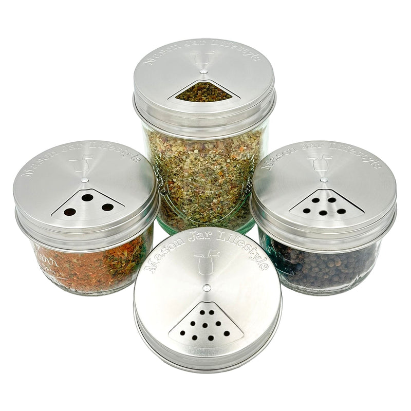 Load image into Gallery viewer, Spice Shaker Stainless Steel Lids for Mason Jars 4 Pack
