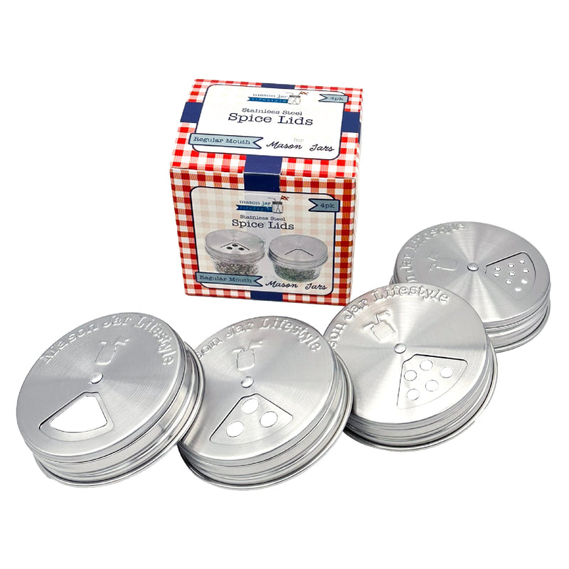 Load image into Gallery viewer, Spice Shaker Stainless Steel Lids for Mason Jars 4 Pack
