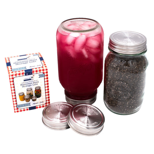 Stainless Steel Storage Lids with Leak-Proof Silicone Liners for Mason Jars 5 Pack