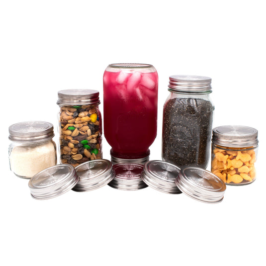 Stainless Steel Storage Lids with Leak-Proof Silicone Liners for Mason Jars 5 Pack