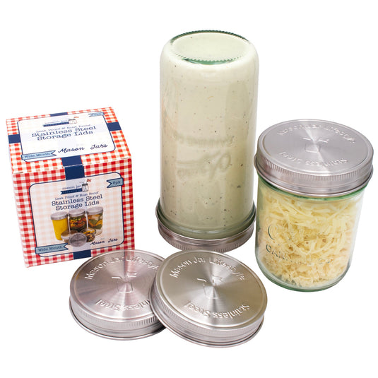 Stainless Steel Storage Lids with Leak-Proof Silicone Liners for Mason Jars 5 Pack