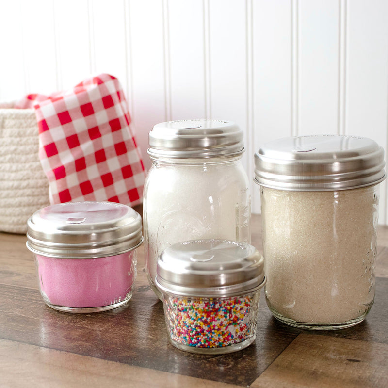 Load image into Gallery viewer, Sugar Dispensing Stainless Steel Lids for Mason Jars 2 Pack
