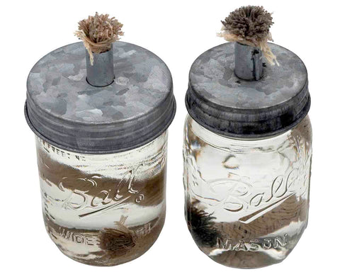 Tiki torch oil lamp galvanized metal Mason jar lid