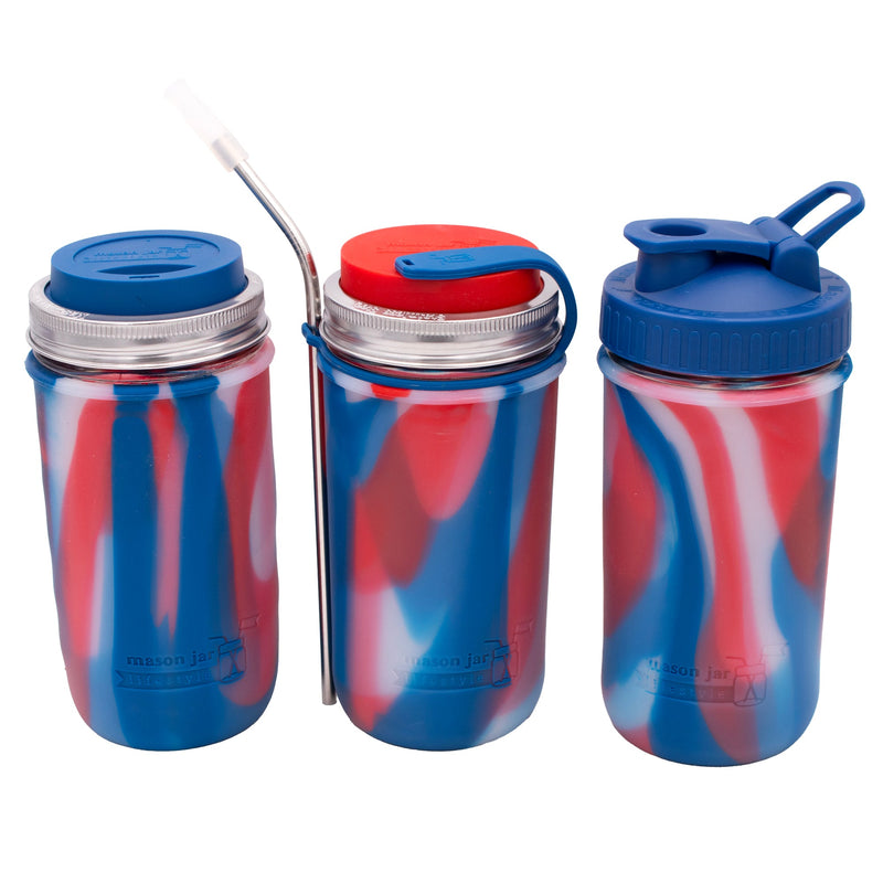 Load image into Gallery viewer, Silicone Sleeve for Pint &amp; Half 24oz Mason Jars, shown in use, view 9
