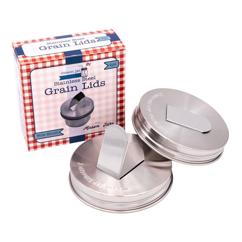 Load image into Gallery viewer, Grain Dispenser Stainless Steel Lids for Mason Jars 2 Pack
