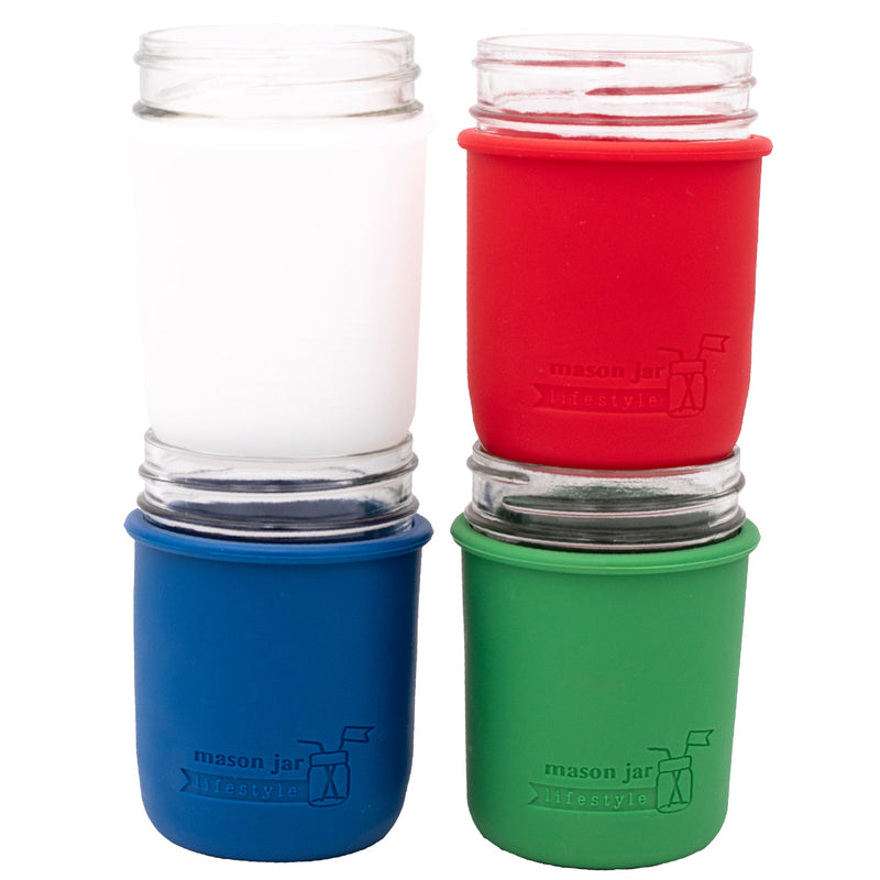 Load image into Gallery viewer, Silicone Sleeve for Regular Mouth Half Pint 8oz Mason Jars

