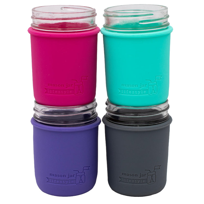 Load image into Gallery viewer, Silicone Sleeve for Regular Mouth Half Pint 8oz Mason Jars
