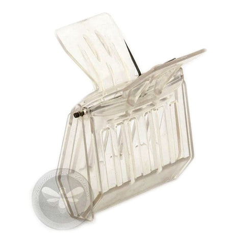 Clear plastic spring-loaded clip for safely catching and holding a honey bee queen.