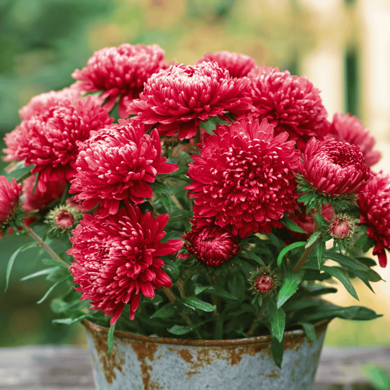 Load image into Gallery viewer, Scarlet Paeony Duchess Aster – 50 Seeds
