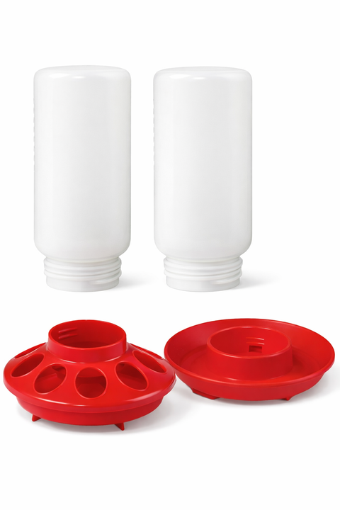 Chick feeder and water set, 1 quart, screw-on bases