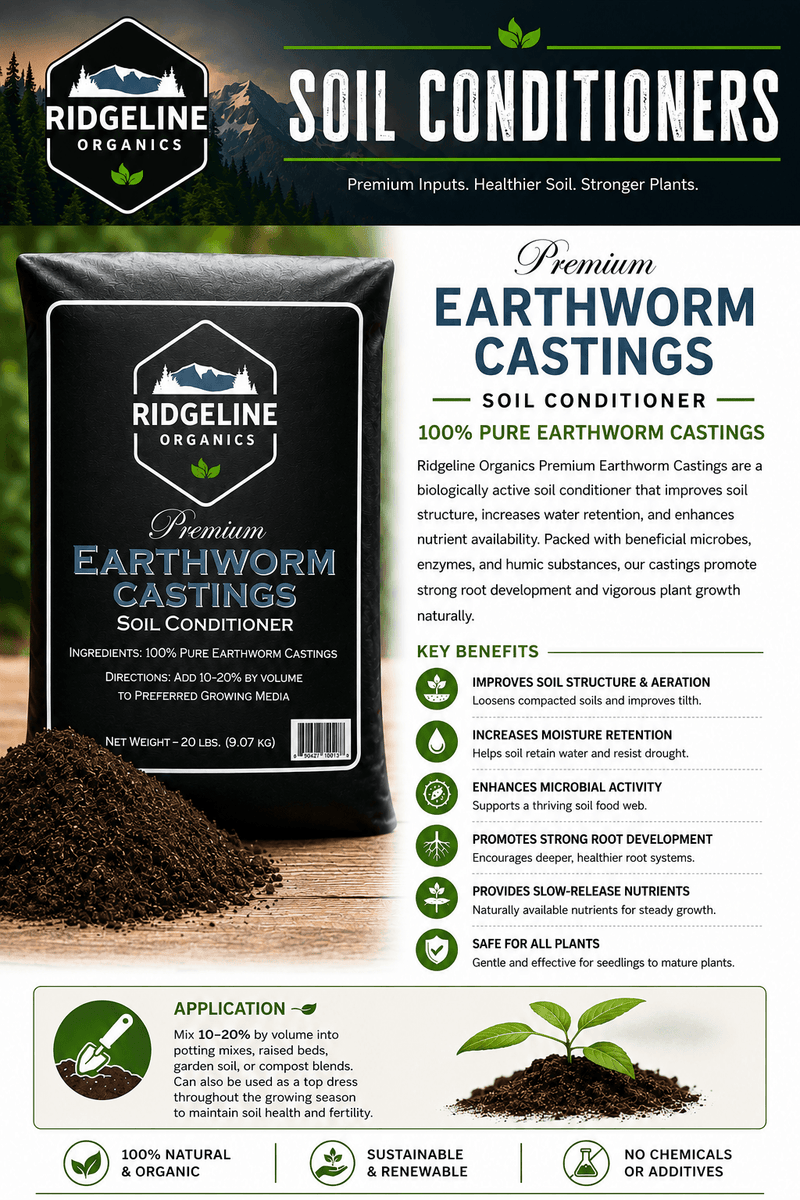Load image into Gallery viewer, Bag of Ridgeline Organics premium earthworm castings organic soil amendment.
