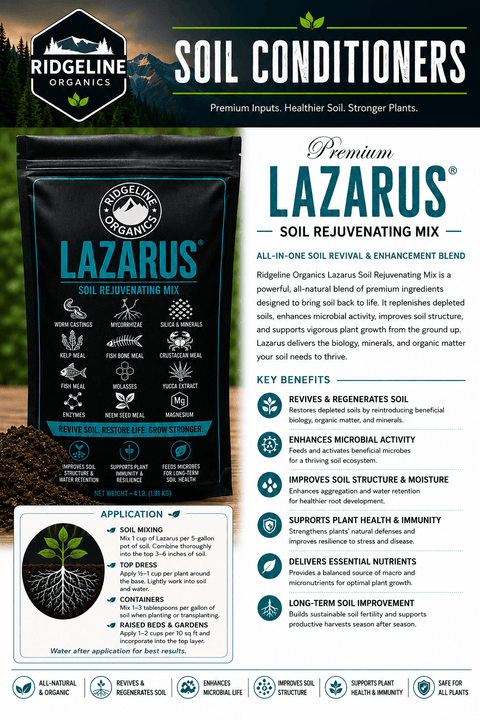 Bag of Lazarus soil rejuvenation and conditioning mix, 4 pounds.