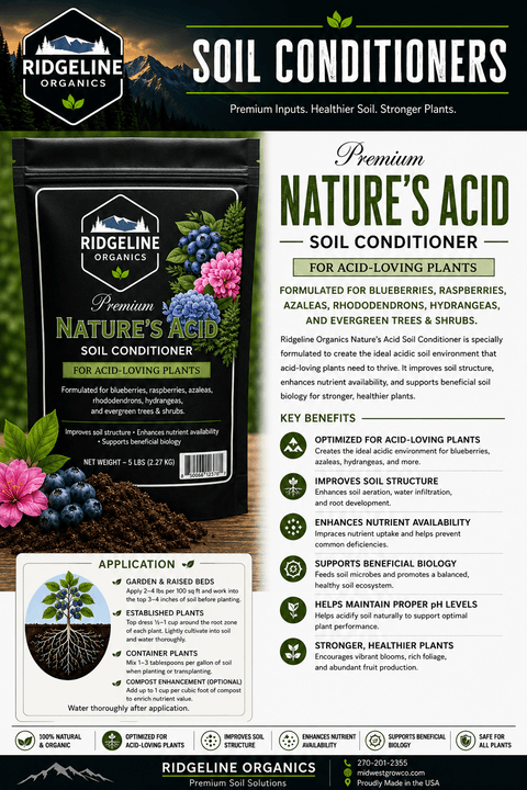 Bag of Nature's Acid soil conditioner for acid-loving plants, 5 pounds.