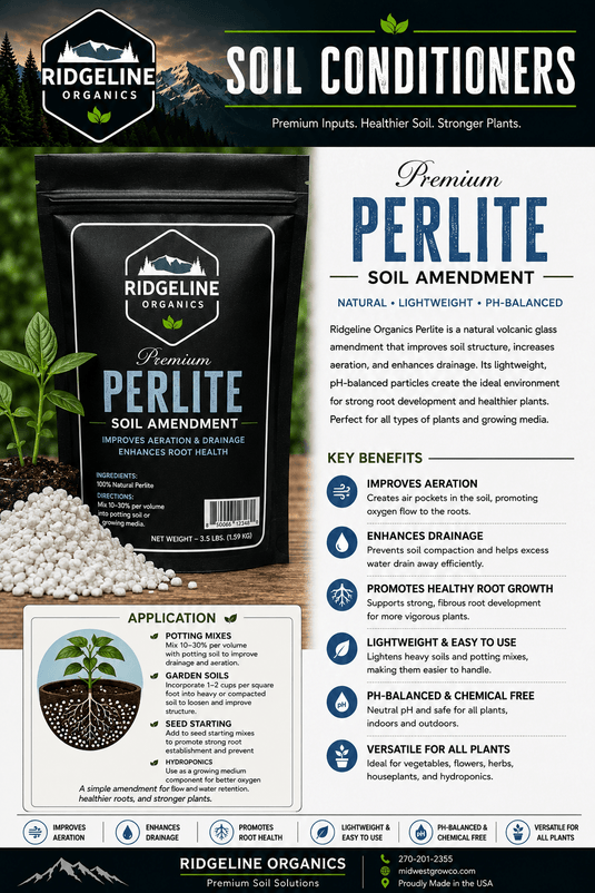 Bag of Ridgeline Organics number 2 grade perlite, 3.5 pound size.
