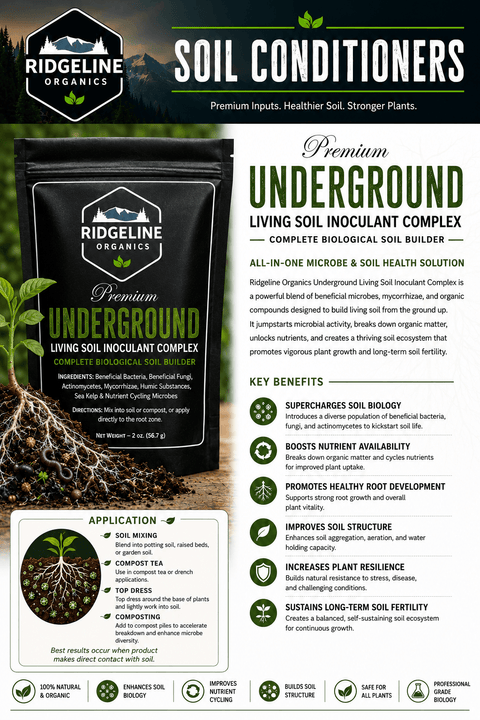 Pouch of Underground powdered mycorrhizal and bacterial soil inoculant complex.