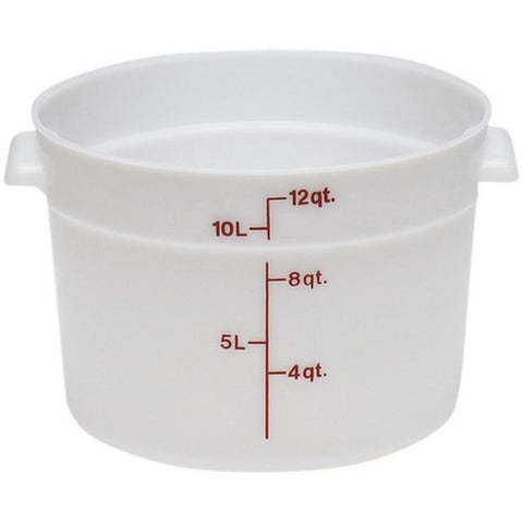 Cambro white round food storage container, 12 quart, front