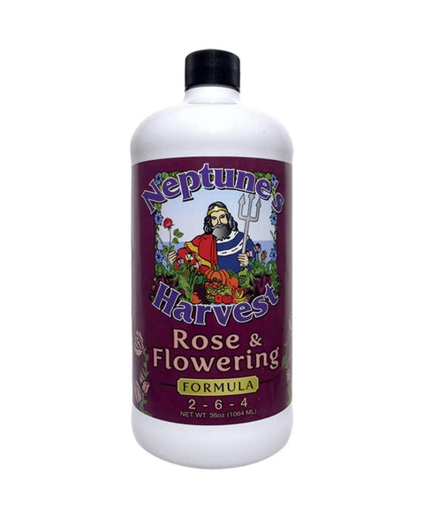 Neptune's Harvest Rose and Flowering Formula bottle, 32 ounces
