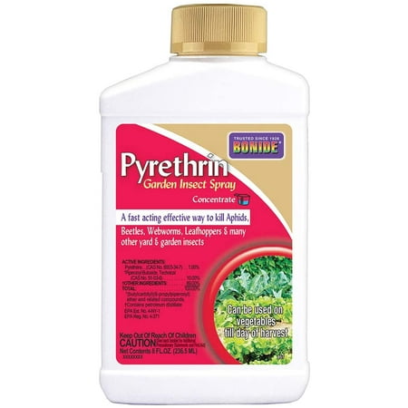 Bonide Pyrethrin Aphid Killer bottle, back label with usage instructions