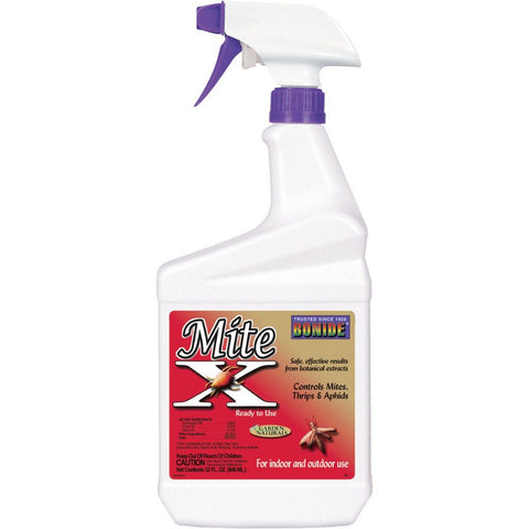 Bonide Mite-X spray bottle, back label with application instructions